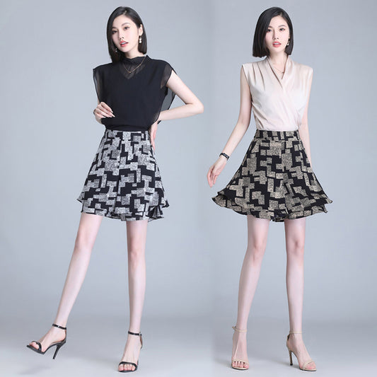 Women's High Waisted Layered Hem Casual Wide Leg Shorts