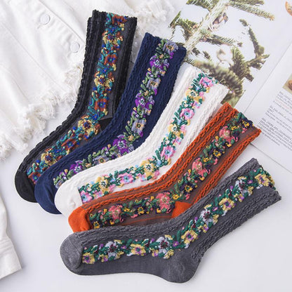 Vintage Embroidered Floral Women Socks