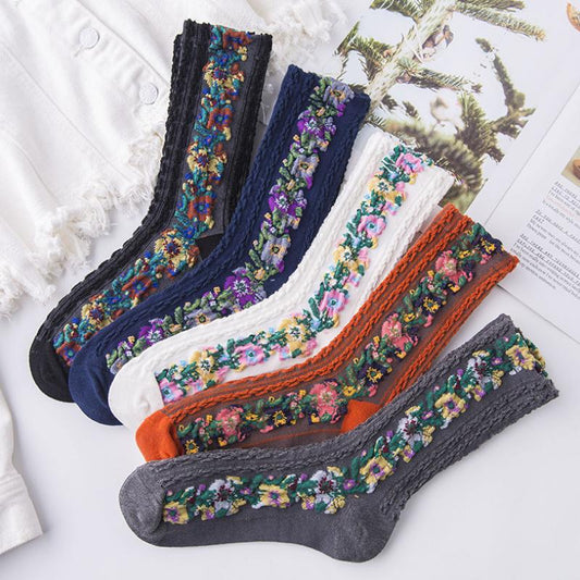 Vintage Embroidered Floral Women Socks