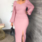 Long Sleeve Square Neck Slit Maxi Dresses