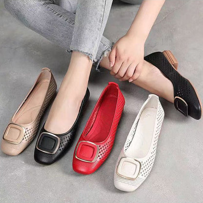 Female soft bottom hollow leather flat shoes