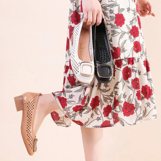 Female soft bottom hollow leather flat shoes