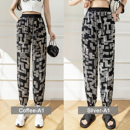 Women’s Maze Plaid Ice Silk Wide Leg Pants