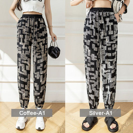 Women’s Maze Plaid Ice Silk Wide Leg Pants