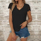 Casual V Neck Linen Lace Breathable T-Shirt Buttoned White Casual T-Shirt