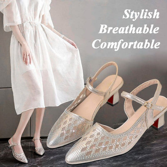 Women’s Rhinestone Hollow-out Breathable High-heeled Sandals