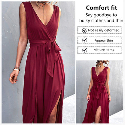 French V-neck Split Dress