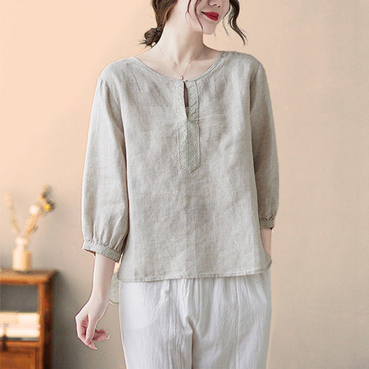 Women's Linen Button Neck Top