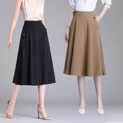 Women’s All-match Elastic Waist A-line Skirt with Pockets