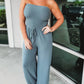 🔥2023 Hot Sale🔥Off Shoulder Solid Color Smocked Jumpsuit