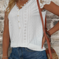 Casual V Neck Linen Lace Breathable T-Shirt Buttoned White Casual T-Shirt
