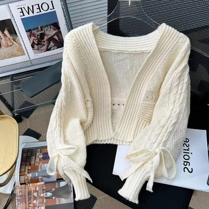 【GIFT】Solid Color Lantern Sleeve Sweater Jacket