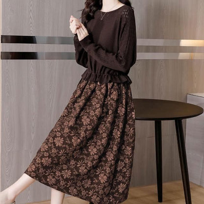 Best Gift - Knit Elastic Waist Midi Dress