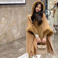 Faux rabbit fur collar hooded cape