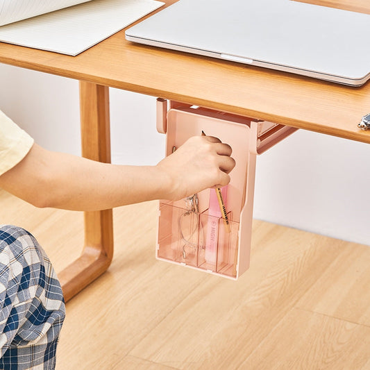 Pull-out storage box under desk