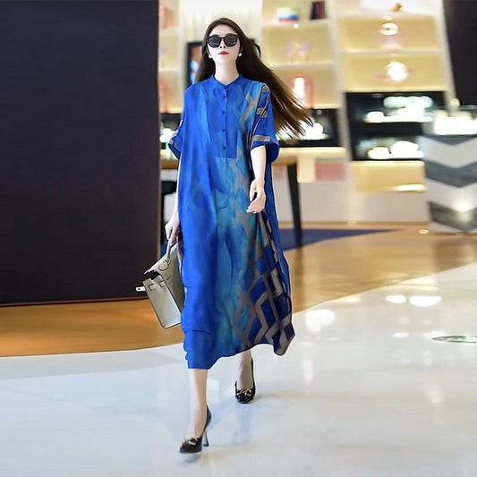Half Button Flowy Maxi Dress