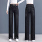 High Waisted Double Breasted Straight Wide-Leg Jeans