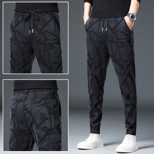 Six-Pocket Stretch Casual Pants With Jacquard Pattern