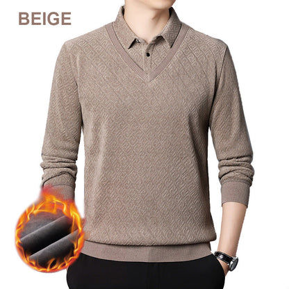 [Men’s Gift] Men's Plush Warm Fake 2-Piece Knitted Shirt
