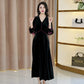 Elegant Lantern Sleeve V-Neck Midi Dress - Best Gift for Her
