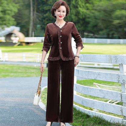 Great Gift - Women's Casual 2 Piece Set: Button Top + Wide Leg Pants