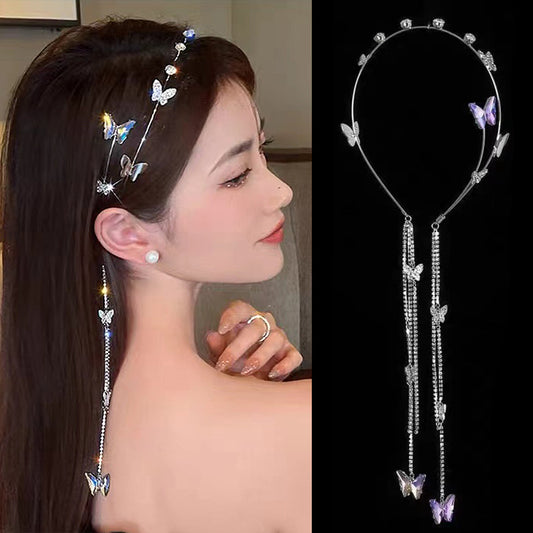 🎅Diamond-Encrusted Butterfly Tassel Headband⛄