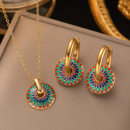 Ideal Gift for Her - Vintage Painted Daisy Earrings Necklace Set