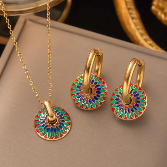 Ideal Gift for Her - Vintage Painted Daisy Earrings Necklace Set