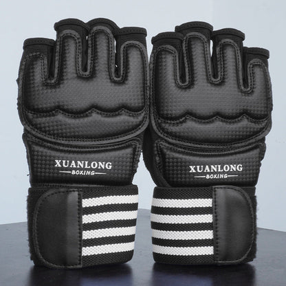 🎄Men's Leather Half Finger Bandage Fighting Gloves Taekwondo MMA Gloves🎅