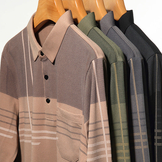 Men's Long Sleeve Striped Lapel Shirt