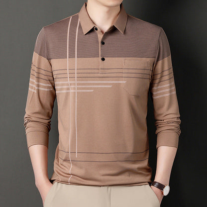 Men's Long Sleeve Striped Lapel Shirt