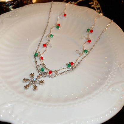 [Christmas Gift] Christmas Colorful Double Snowflake Necklace