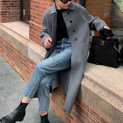 Women's Double-Faced Faux Wool Tweed Long Coat