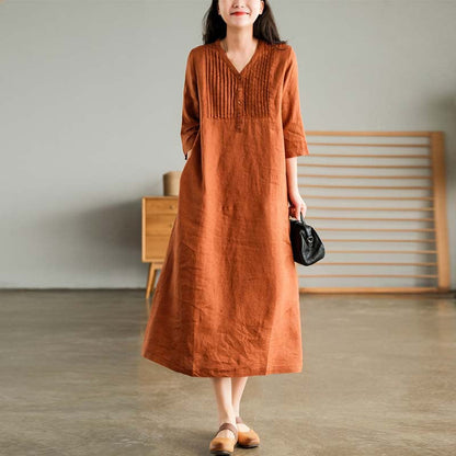 [Gift For Her] Women's Cotton Linen V-Neck Half Sleeve Dress