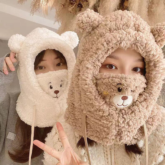Best Gift for Her - New Cute Bear Winter Windproof One-Piece Ear Protection Hat