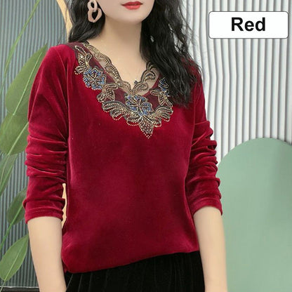 Best Gift for Mom - Elegant Synthetic Golden Velvet V-Neck Women's Top