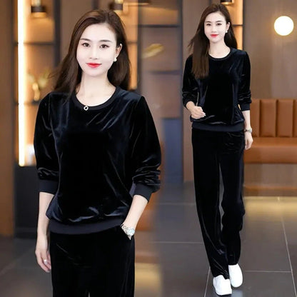 Women's Loose Fit 2-piece Set: Crew Neck Pullover Shirt & Pants