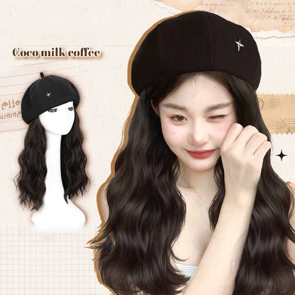 Vintage Beret Cap with Natural Wig Hair Extension