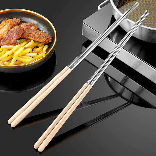 Practical Gifts - Extra-Long Non-Slip, Non-Scalded Wooden Handles Stainless Steel Chopsticks