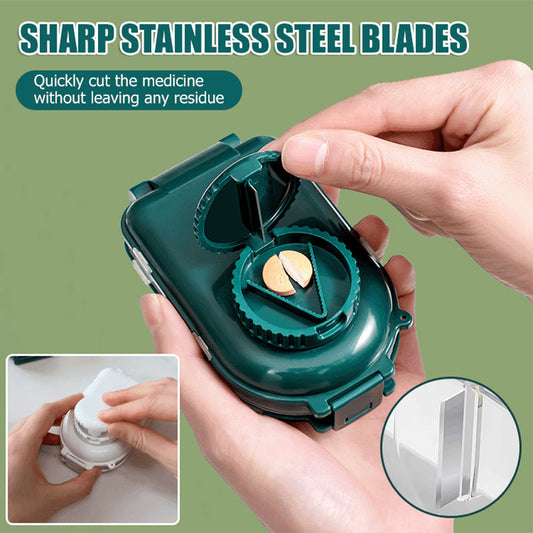 Portable 2 in 1 Pill Box with Medicine Cutter