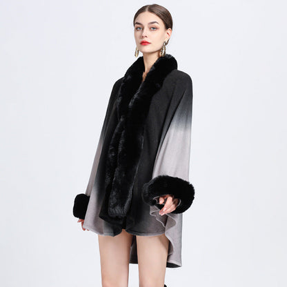 [Best Gift For Her] Gradient Color Faux Rabbit Fur Collar Shawl Cape