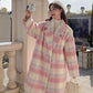 Woman’s Plaid Synthetic Wool Loose Fit Long Coat
