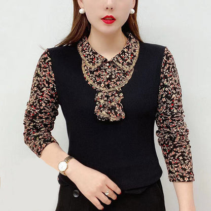 [best gift] Women’s Plush-lined Bottom Shirt with Floral Print