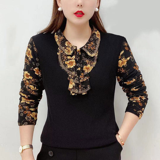 [best gift] Women’s Plush-lined Bottom Shirt with Floral Print