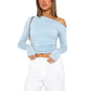 [Gift For Her] Women's Off Shoulder Long Sleeve Slimming Fit Tops