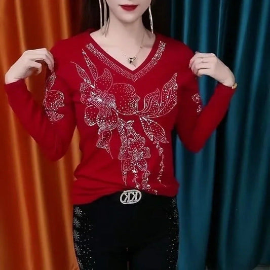 [Best Gift For Her] Women's V-Neck Plush Lined Warm Bottom Shirt