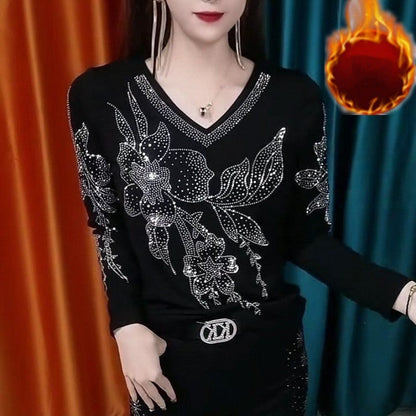 [Best Gift For Her] Women's V-Neck Plush Lined Warm Bottom Shirt