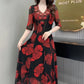 [Best Gift For Her] Women's V-Neck Floral Waist-Slimming Long Dress