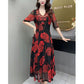 [Best Gift For Her] Women's V-Neck Floral Waist-Slimming Long Dress