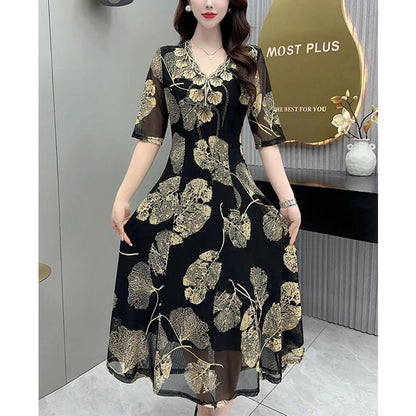 [Best Gift For Her] Women's V-Neck Floral Waist-Slimming Long Dress